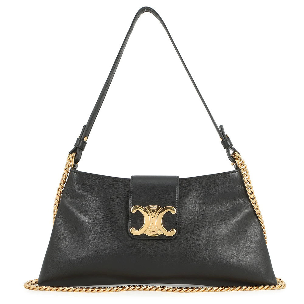 Celine Triomphe Wilturn Clutch Leather Shoulder Bag Black